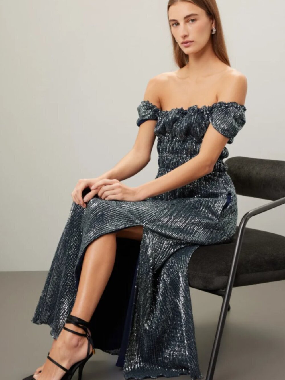 ALTUZARRA Lily Dress Midnight Silver Sequined 36 (US 4-6)